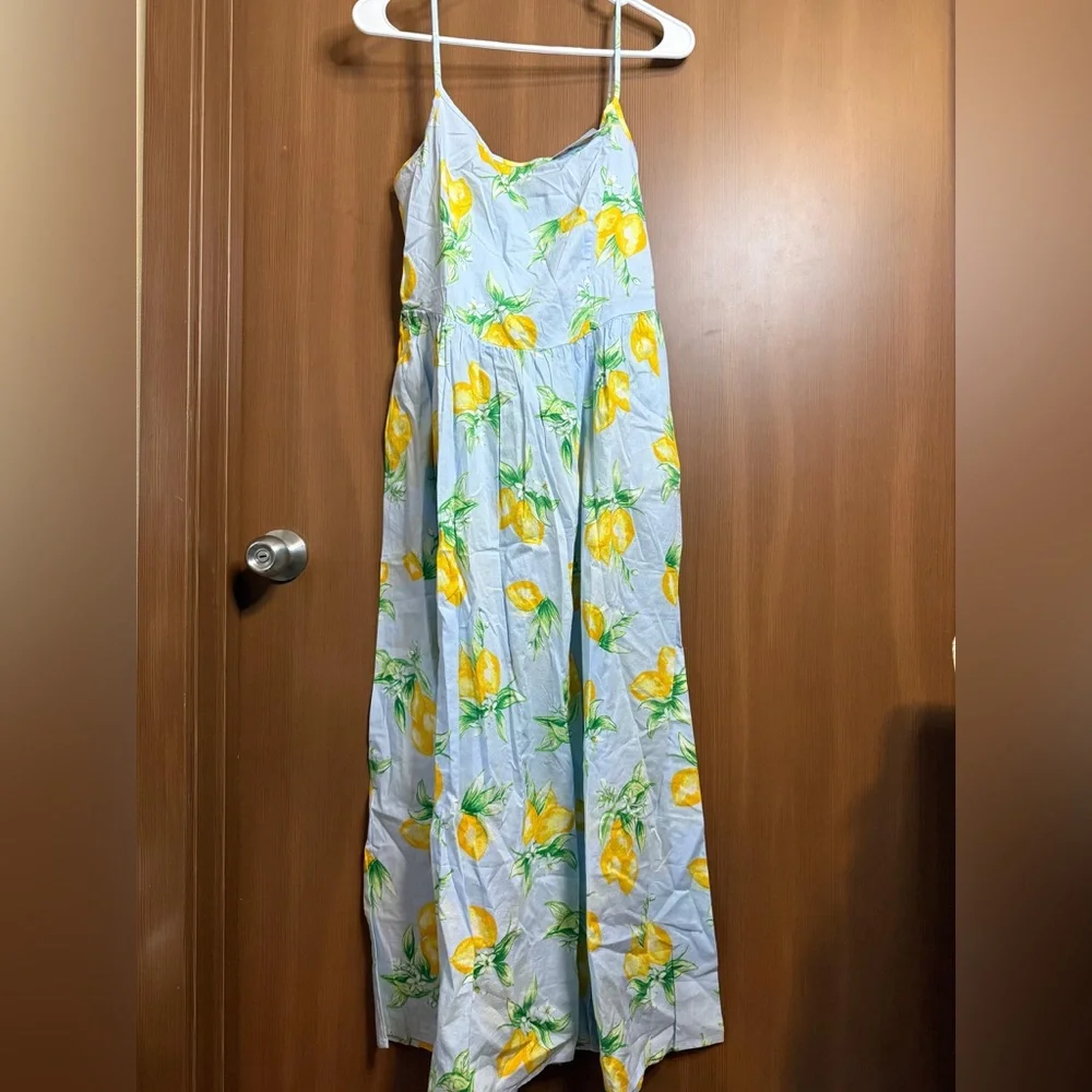 NWT- Gap Beachy Tropical Summer Lemons Novelty Prin Scoopneck Midi Dress Sz: M